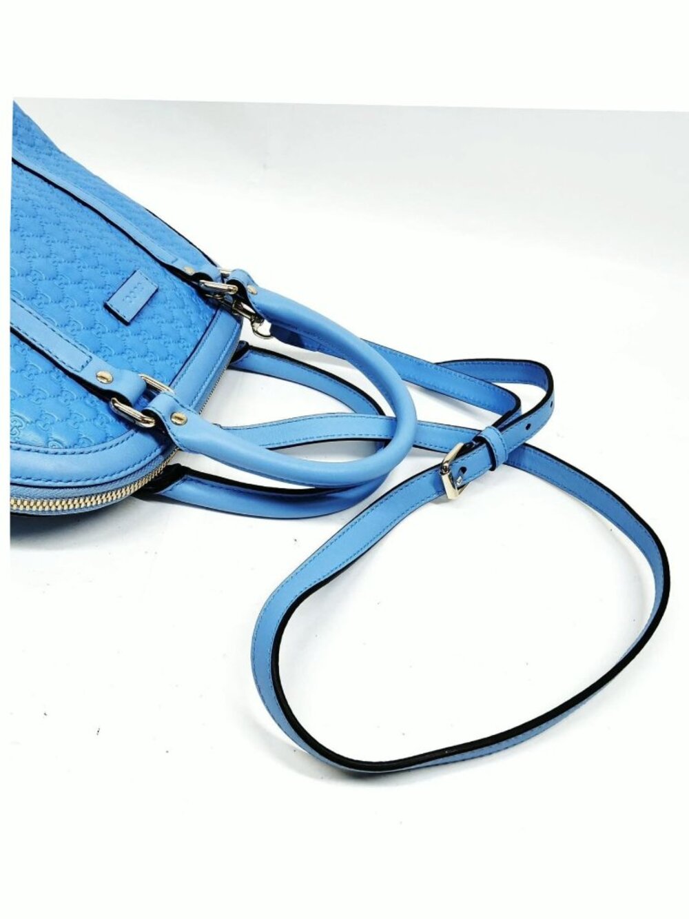 Authentic Gucci Microguccissima Dome Satchel Blue Leather Crossbody | Luxury - Picture 6 of 16